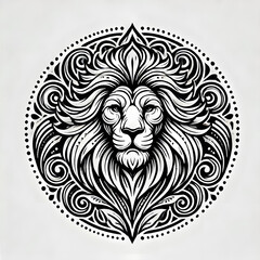 Obraz premium mandala lion design tattoo Outline vector logo illustration t-shirt design, isolated on white background.