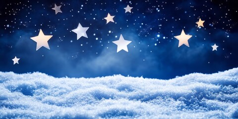 Naklejka premium Glittering Stars Above Snowy Winter Landscape