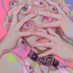 Surreal Artwork Featuring Multiple Eyes and Hands Enhancing a Distinct Expression