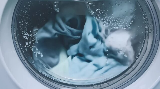 Laundry tumbles rhythmically washing machine drum dries offering close up view t fabrics dynamic high quality 4K footage