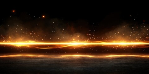 Naklejka premium Glowing waves of light and sparks create a mesmerizing effect on a dark background