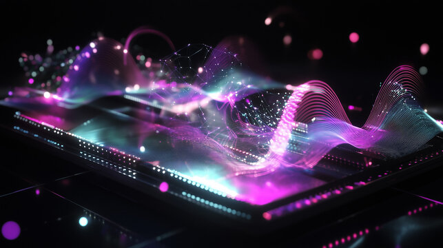 Futuristic photo of router with visualisation of WiFi 7 technology  
