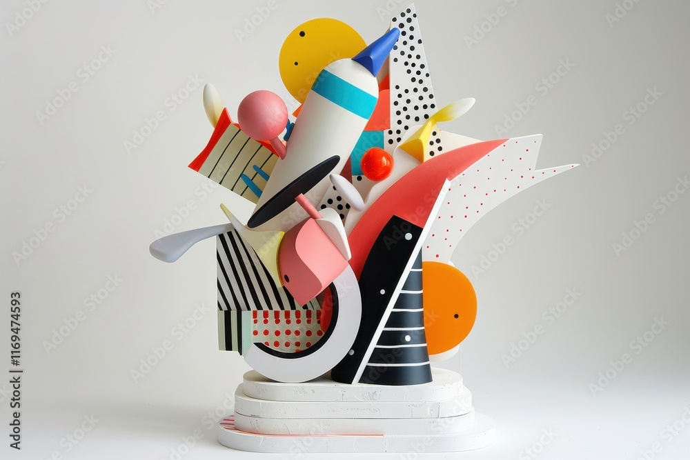 Aufkleber colorful abstract sculpture displays geometric shapes and playful design elements in a modern art st