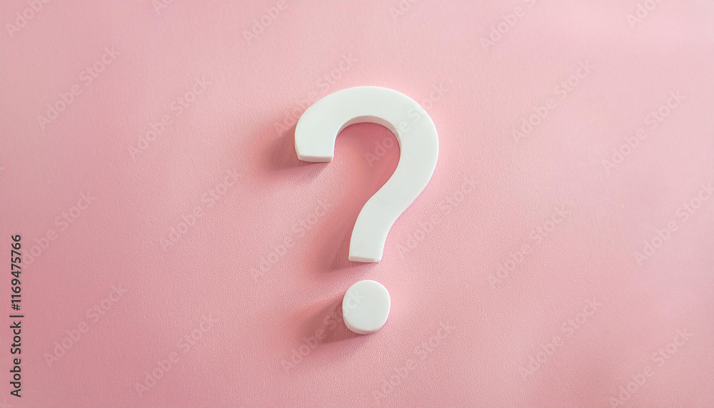Poster white question mark symbol on pink background. faq and qa. problem solution.
