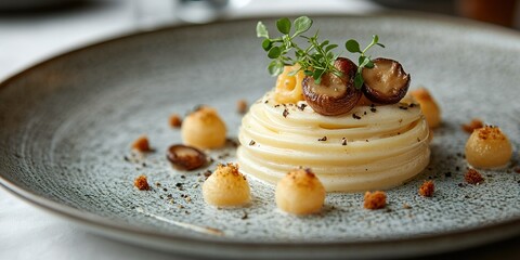 Delicate culinary creation served on an elegant plate showcasing gourmet ingredients and artistic presentation