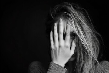 Woman in distress: arm extended, defense posture, ending violence, protection concept, emotional support, domestic abuse prevention, empowerment action, rescue mission, dignity restoration.