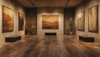 Obraz premium Stylish room with rich earthy browns and minimal art
