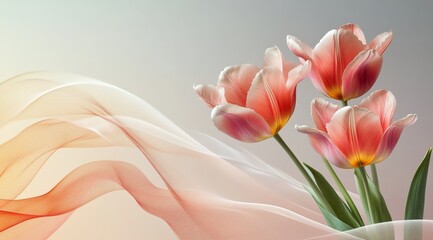 Naklejka premium Soft pink tulips with gentle waves in a serene setting