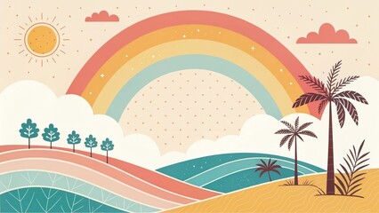Obraz premium retro vintage pop rainbow gradient cute illustration background