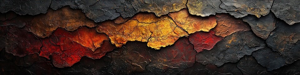 Fototapeta premium Wall adorned with layered art, textures, and bold colors