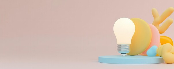 Fototapeta premium A playful illustration of a light bulb on a pastel background.