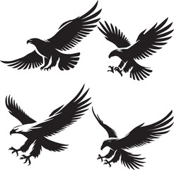 silhouette set of golden eagle flying poses,agle wings spread, nature silhouette art
