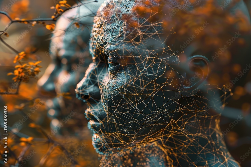 Aufkleber Complex network of interconnected nodes showcasing intricate design and structure in a digitally inspired environment