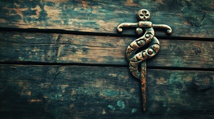 Ancient Serpent Dagger on Rustic Wooden Background