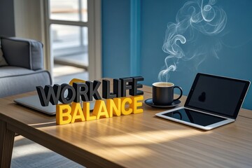 Work-Life Balance Representation with Laptop and Coffee at Home