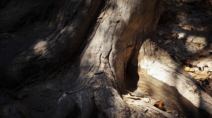 Close-Up of Tree Bark and Roots in Natural Forest Environment