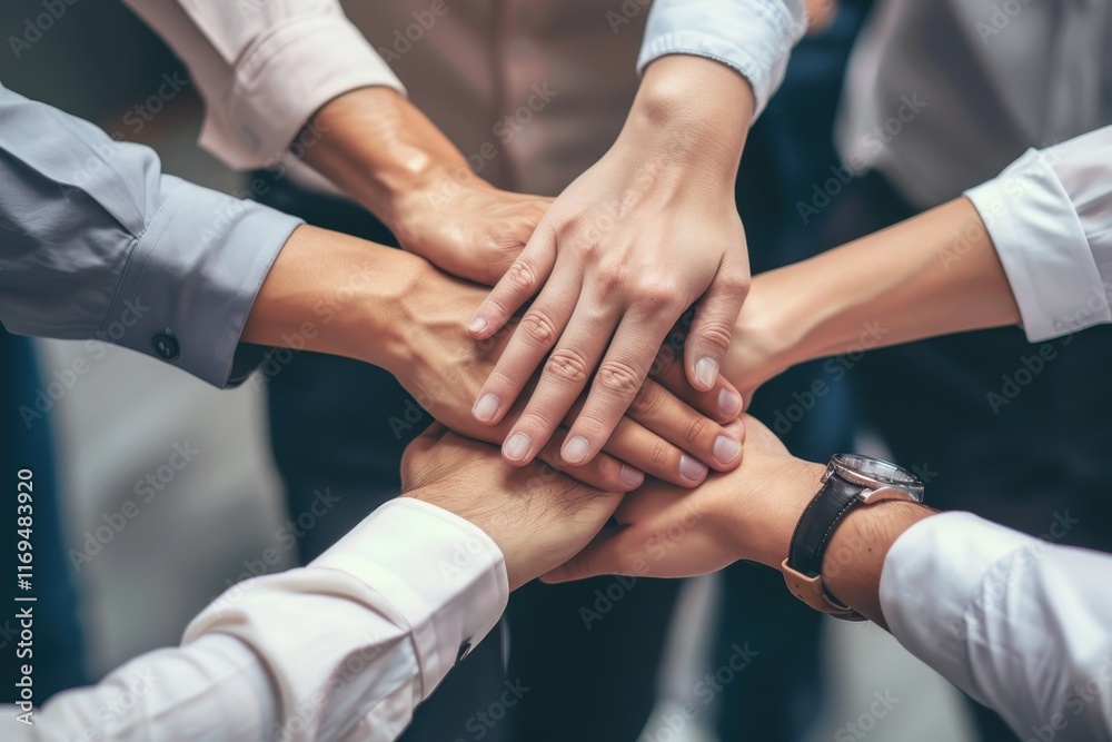 Poster business professionals engage in a handshake during a networking event at a modern venue in the city