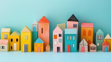 Fototapeta premium Colorful geometric houses art style creative environment vibrant viewpoint