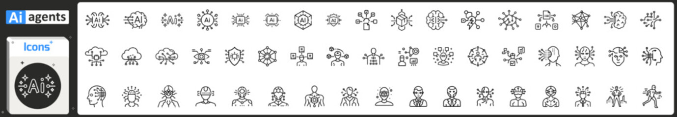 AI Agents Outline Icon Set