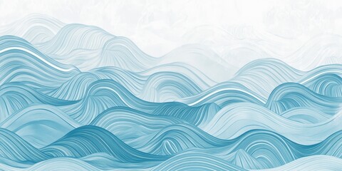 Abstract Blue Wave Pattern Landscape Illustration
