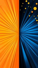 Obraz premium Vibrant abstract art featuring a striking contrast of warm oranges and cool blues. The dynamic lines create a sense of movement and energy, while the scattered yellow circles add a playful touch.