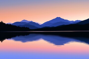 Obraz premium A serene mountain lake reflecting the brilliant colors a peaceful dawn.