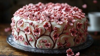 The most luxurious cake Romantic for Valentine's Day  delicious pink cake with icing and frosting...