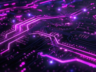 Abstract neon technology circuit design digital art dark environment
