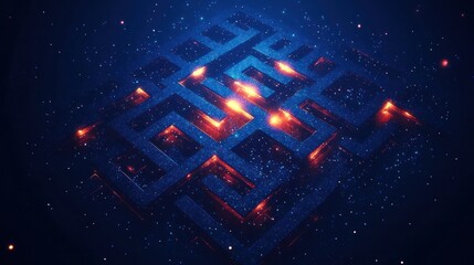 Fototapeta premium Mesmerizing abstract fractal patterns in a dark futuristic cosmic landscape with glowing energy neon lights and a sense of dimensional illusion This digital artwork creates a captivating
