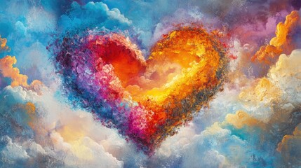 Colourful heart shaped cloud in the sky. St. Valentine's day love, romance and passion concept
