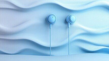 Blue Earphones in 3D with a Smooth Pattern Background.