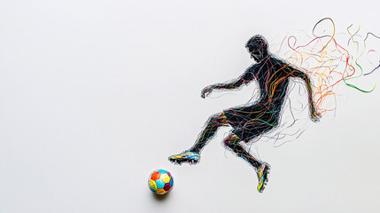 Dynamic Artistic Illustration of a Soccer Player in Motion with Colorful Strokes and Abstract Lines Representing Energy and Passion for the Sport