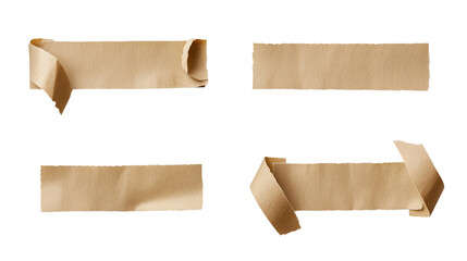 A Set of brown washi tape or craft paper banners on a white background, cutout in a PNG file with, on a Transparent Background  