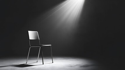 Empty chair in spotlight, dark room.