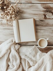 Cozy Autumn Still Life Featuring Blank Book and Coffee
