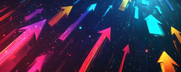 Dynamic and vibrant digital illustration featuring colorful arrows pointing upwards, symbolizing growth, progress, and advancement in various endeavors and industries.