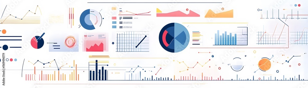 Poster this image features an array of vibrant data visualization elements, including charts, graphs, and i
