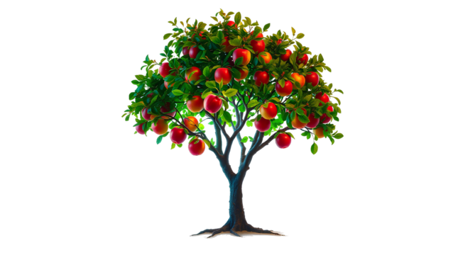A photo of fresh red apple tree isolated on white background,png