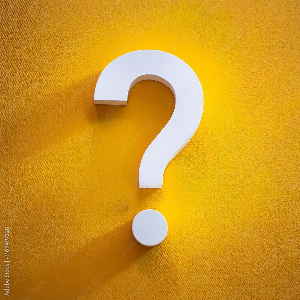 Poster white question mark symbol on yellow background. faq and qa. problem solution.