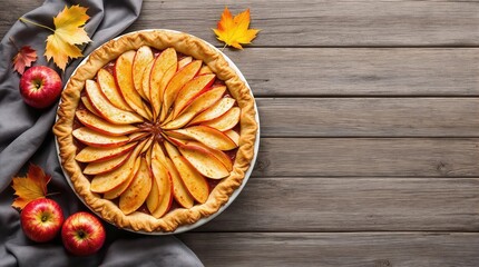 Apple pie on a wooden table