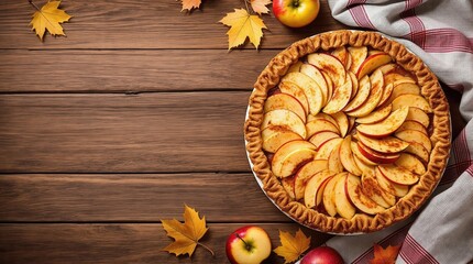 Apple pie on a wooden table 