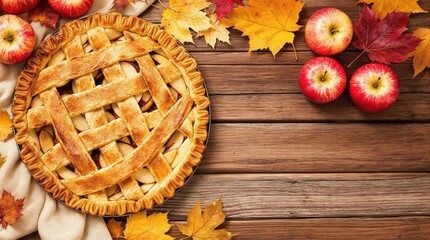 Apple pie on a wooden table 