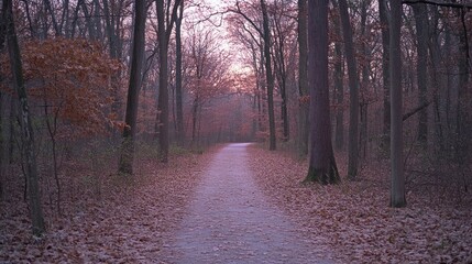 Fototapeta premium Misty Morning Trail in Autumn Woods