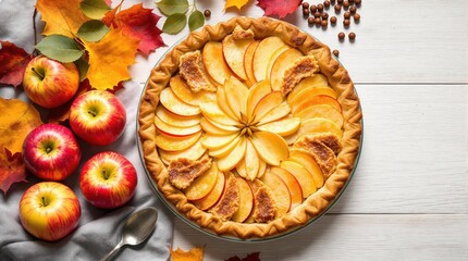 Apple pie on a wooden table 