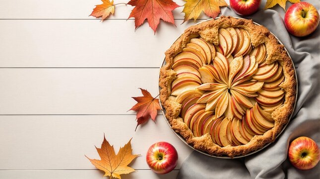 Apple pie on a wooden table