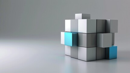Accomplished Business Concept: 3D Rendering of Geometric Cube with Gray and Blue Sections