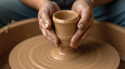 Close-Up of Hands Molding Clay on a Spinning Pottery Wheel