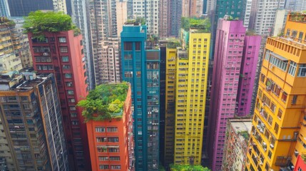 Obraz premium Vibrant Rooftop Gardens on Colorful Buildings