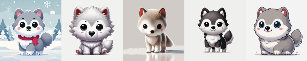 collection of cute and wolf vectors