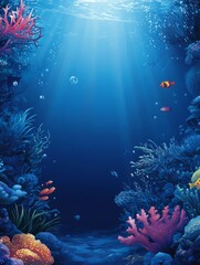 Naklejka premium Vibrant Underwater Scene With Coral Reef And Fish